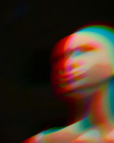 Sleek abstract portrait of a mentor figure in neon style